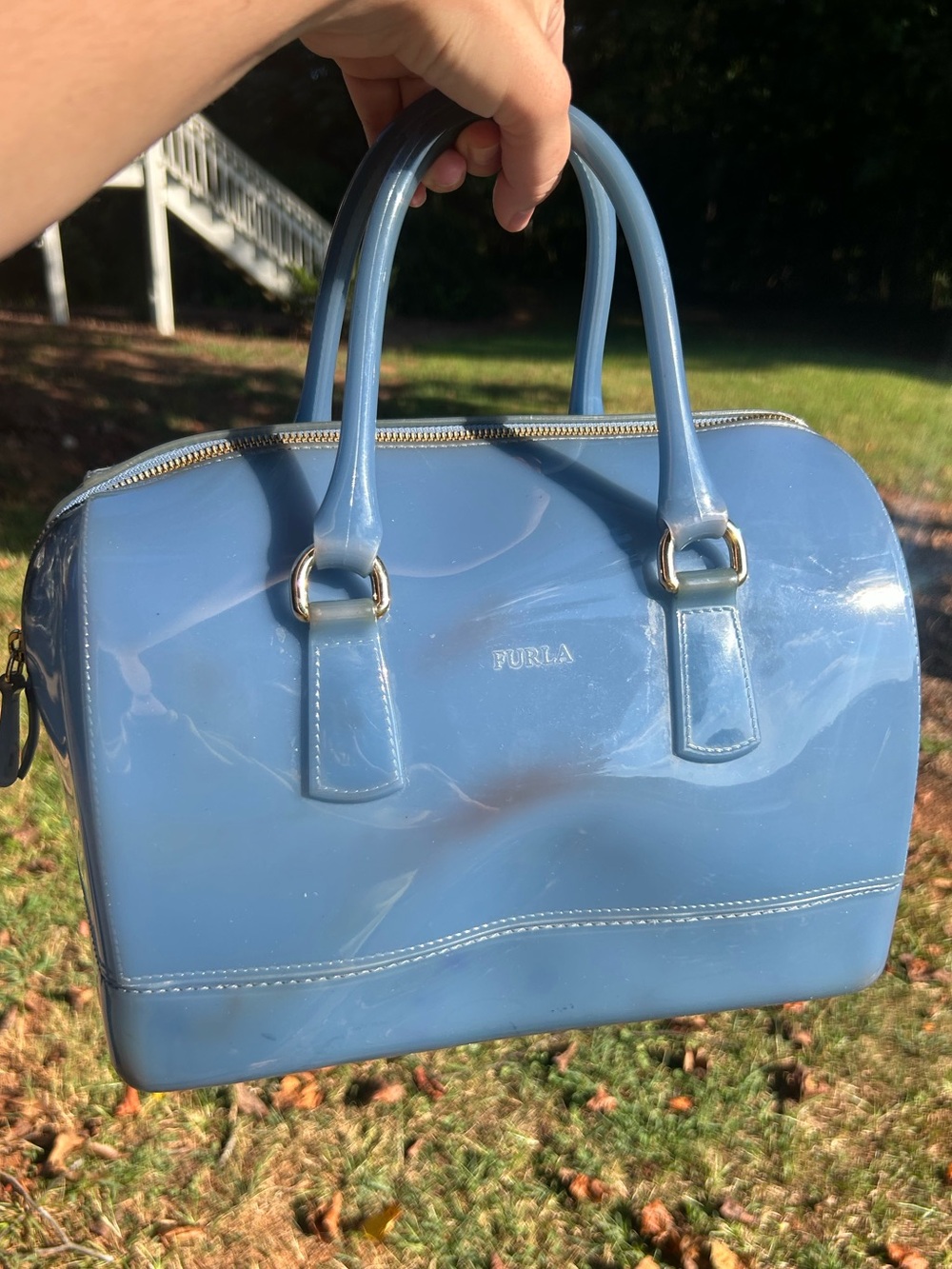 Furla Candy Jelly Boston Satchel Ice Blue PVC Handbag Made in Italy